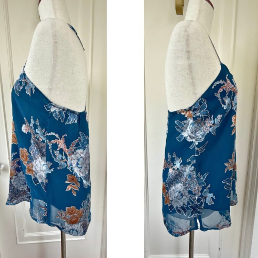 NINE BRITTON Floral Velvet Burnout Blue Cami Tank Size S - Picture 4 of 9